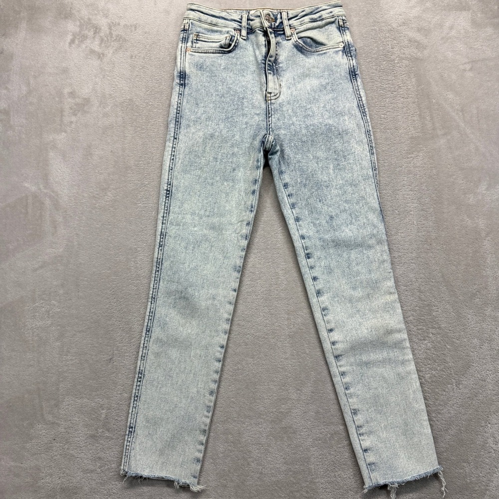 Free People We The Free Jeans Women 28 Acid Wash High Rise Straight Crop Raw Hem